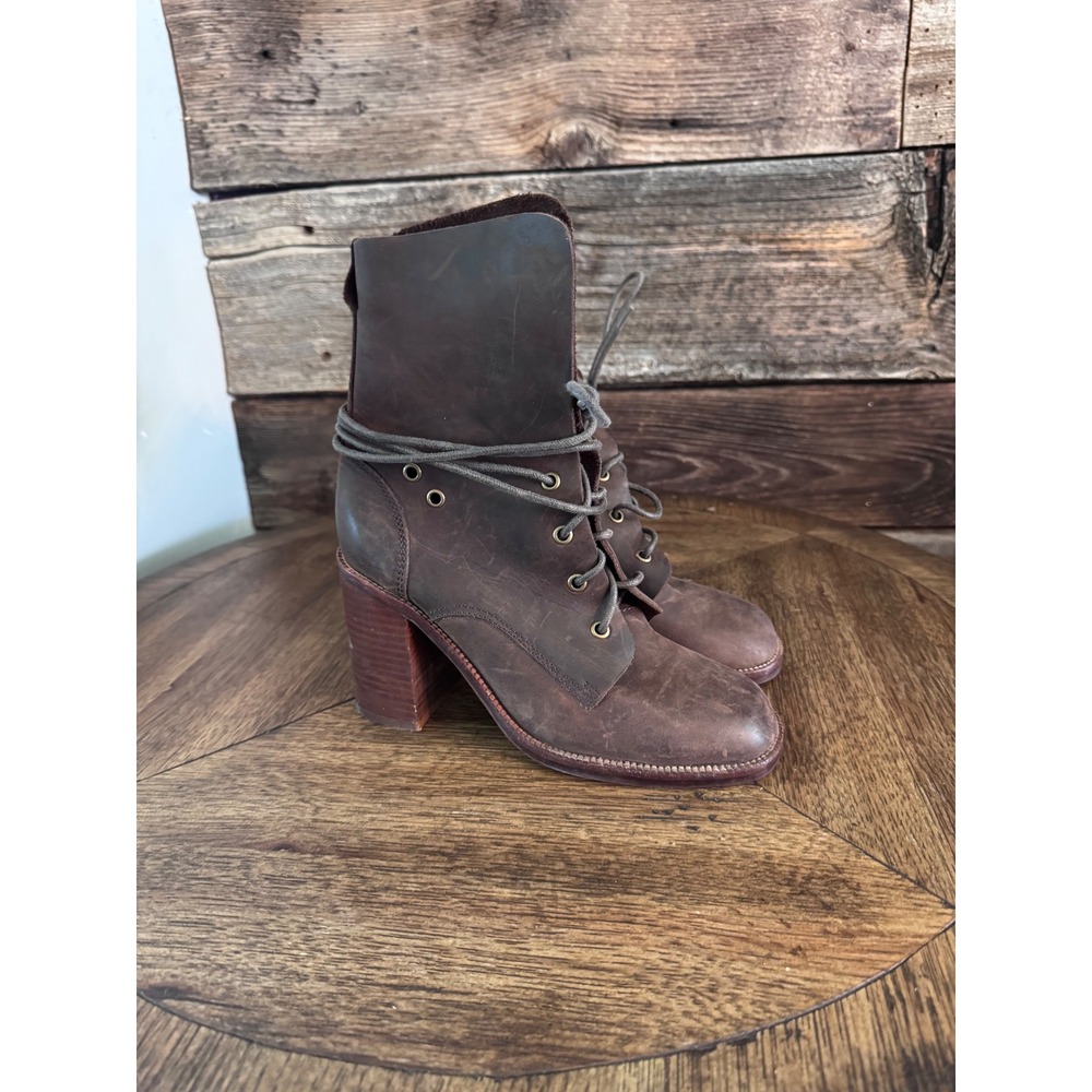 Jeffrey Campbell Ibiza Last Brown Leather Lace Up Block Heel Boots Womens 7
